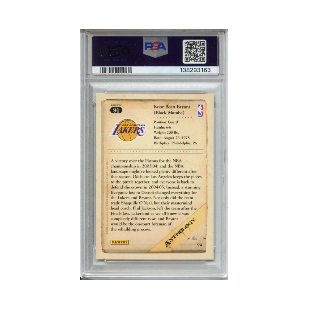 Kobe Bryant Kobe Anthology 2012 Panini #1 PSA 9