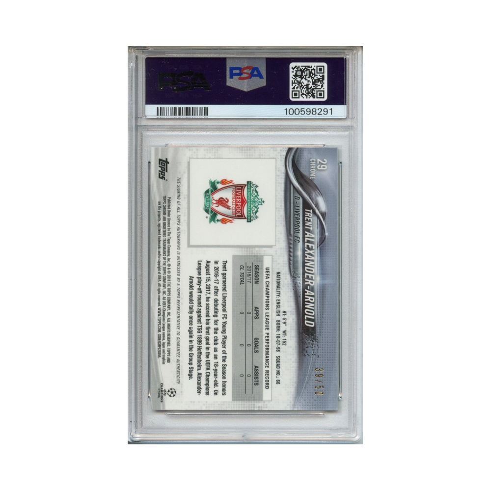 Trent-Alexander-Arnold-Auto-Gold-Refractor-2017-Topps-Chrome-UCL-PSA-Authentic/-Auto-10-Rückseite