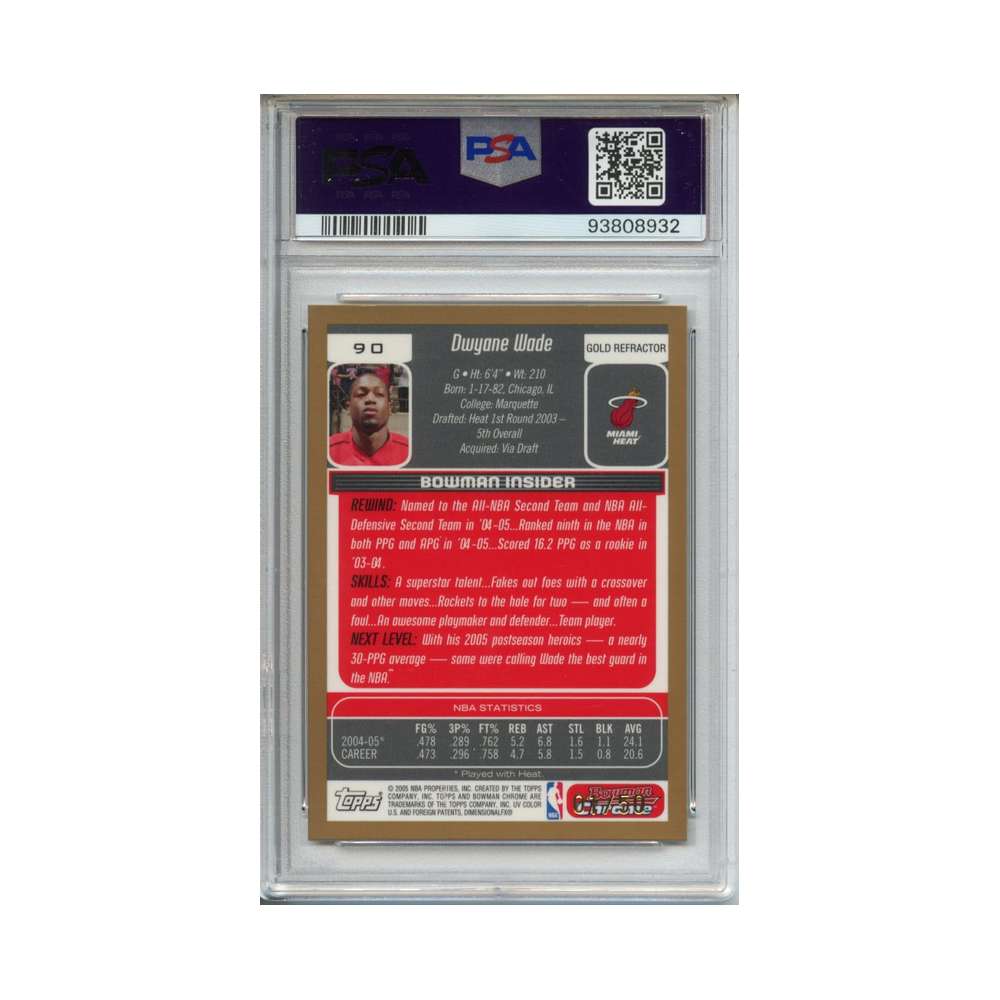 Dwayne-Wade-Chrome-Gold-Refractor-2005-Bowman-Draft-&-Prospects-PSA-9-Rückseite