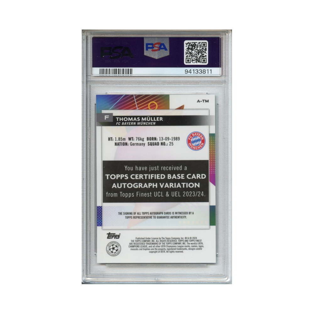 Thomas-Müller-Autograph-Gold-2023-24-Finest-UCC-PSA-10/Auto-10-Rückseite