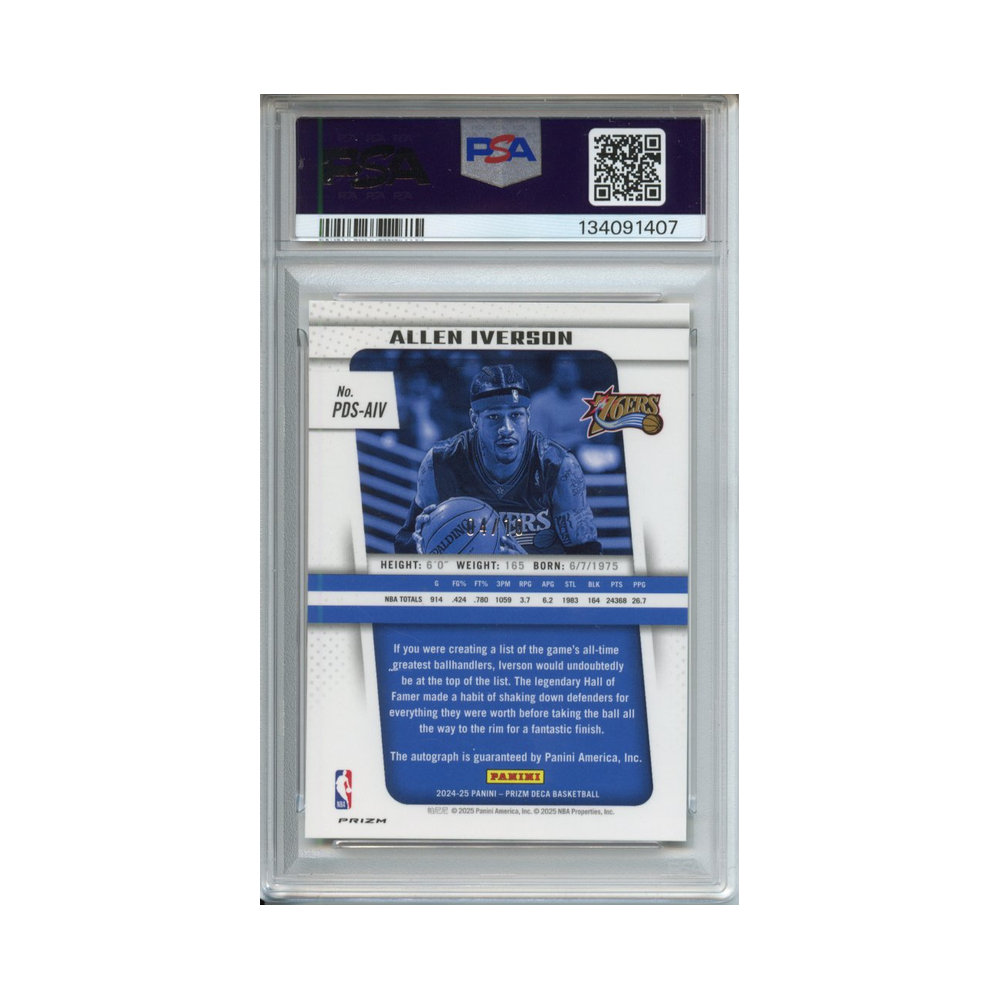 Allen-Iverson-Signature-Gold-Shimmer-FOTL-2024-Prizm-Deca-PSA-9/-Auto-10-Rückseite