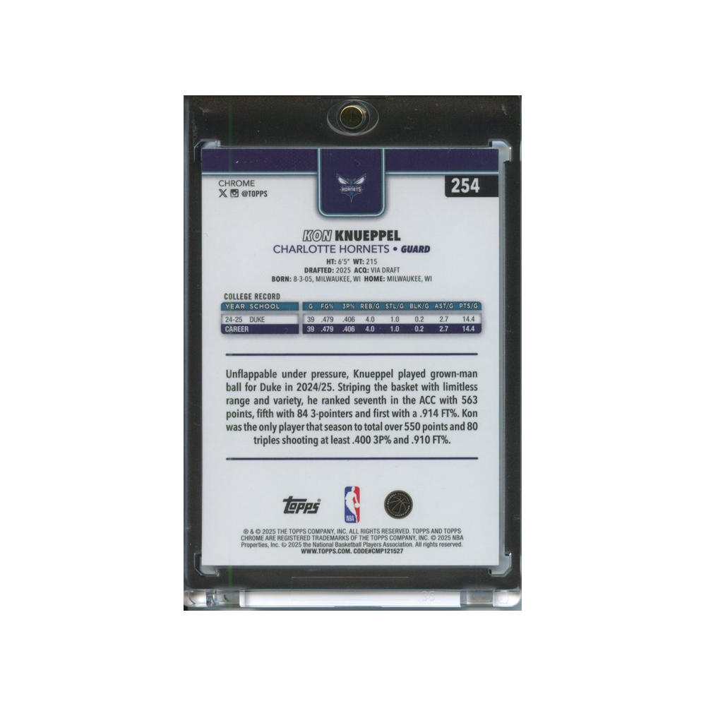 Kon-Knueppel-X-Fractor-2025-Topps-Chrome-#2-Rückseite