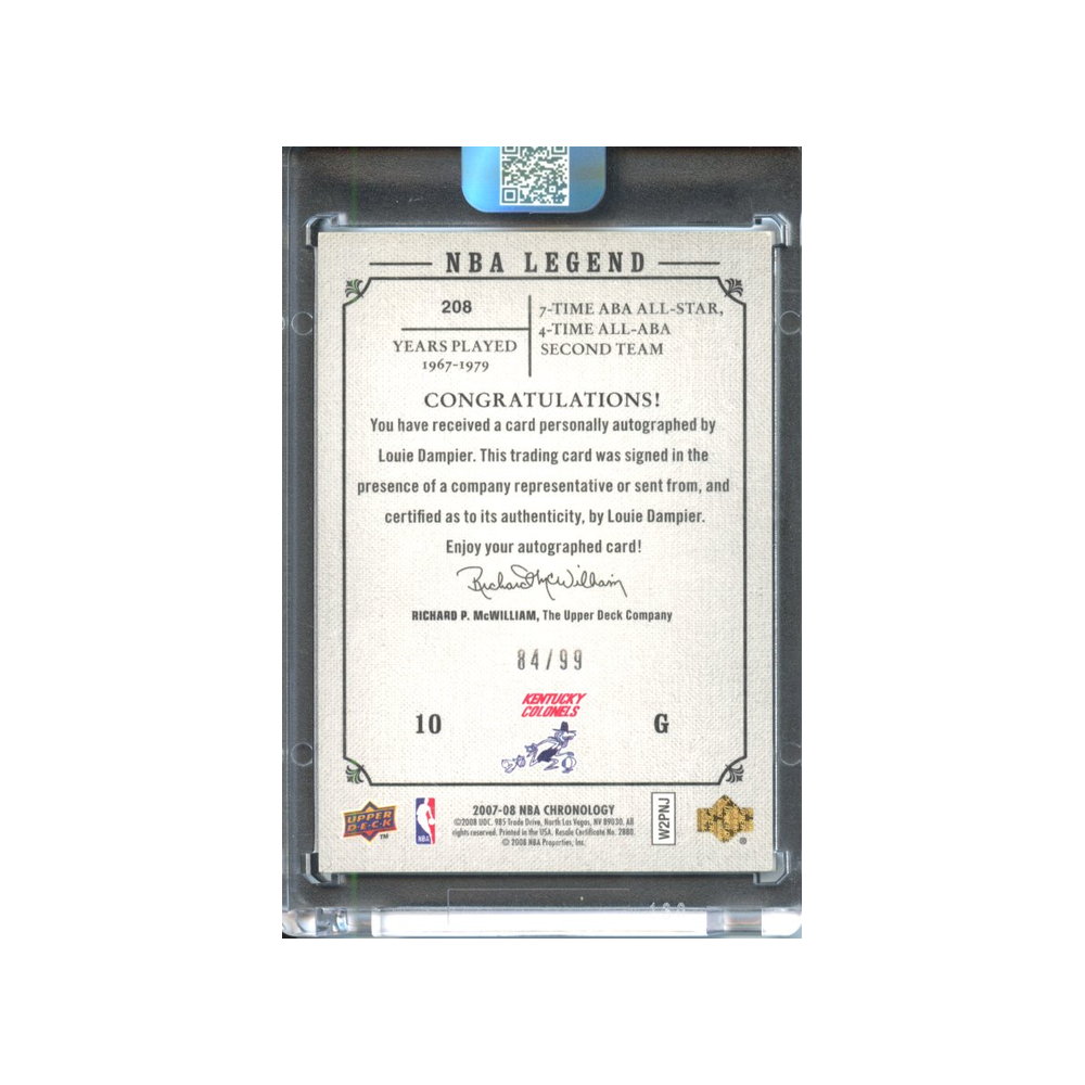 Louie-Dampier-Autograph-/99-2007-Upper-Deck-Chronology-Rückseite