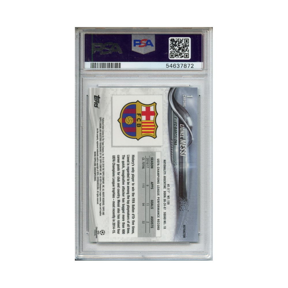 Lionel-Messi-Champions-League-RightLeg-Forward-Refractor-2017-Topps-Chrome-UEFA-PSA-10-Rückseite
