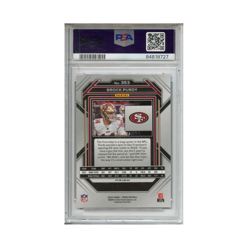 Brock-Purdy-Light-Blue-Prizm-2022-Prizm-PSA-10-Rückseite