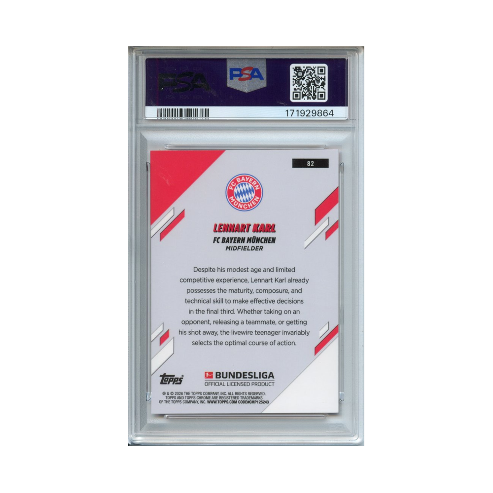 Lennart-Karl-Red-Lava-/5-2025-26-Topps-Chrome-Bundesliga-PSA-9-Rückseite