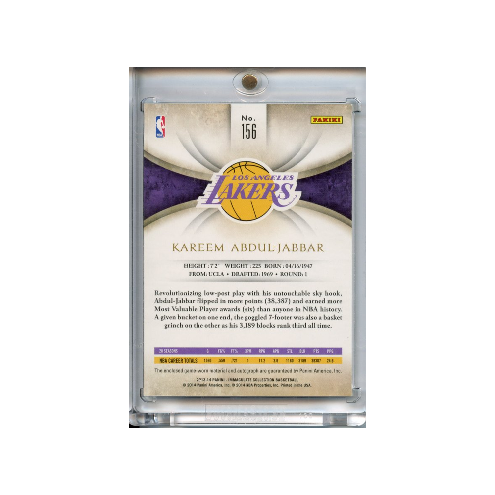 Kareem-Abdul--Jabbar-Patch-Autograph-/75-2013-Immaculate-Collection-Rückseite