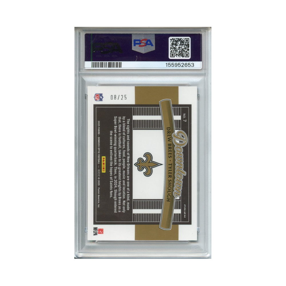 Brees/Shough-Downtown-Duos-Black-Pandora-2025-Donruss-Optic-PSA-10-Rückseite