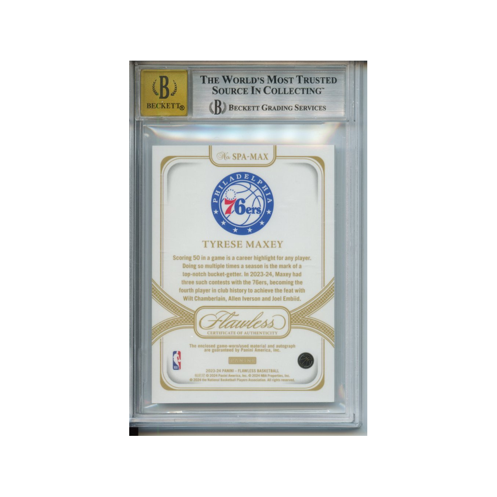 Tyrese-Maxey-/25-Signature-Prime-Materials-2023-24-Panini-Flawless-BGS-9/10-Rückseite