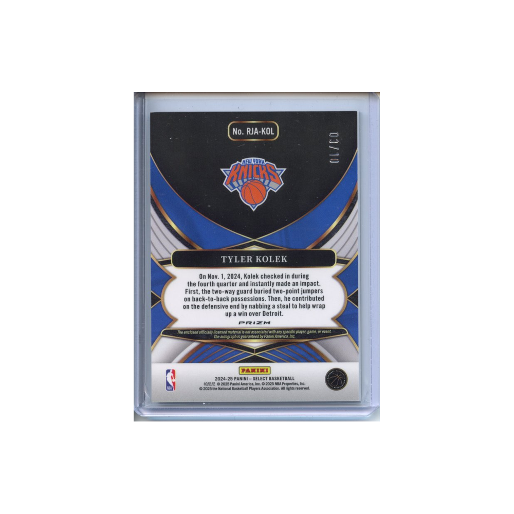 Tyler-Kolek-Patch-Auto-Gold-/10-2024-Select-Rückseite