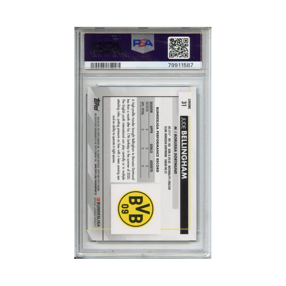 Jude-Bellingham-Sapphire-Edition-2021/22-Topps-Chrome-Bundesliga-PSA-10-Rückseite