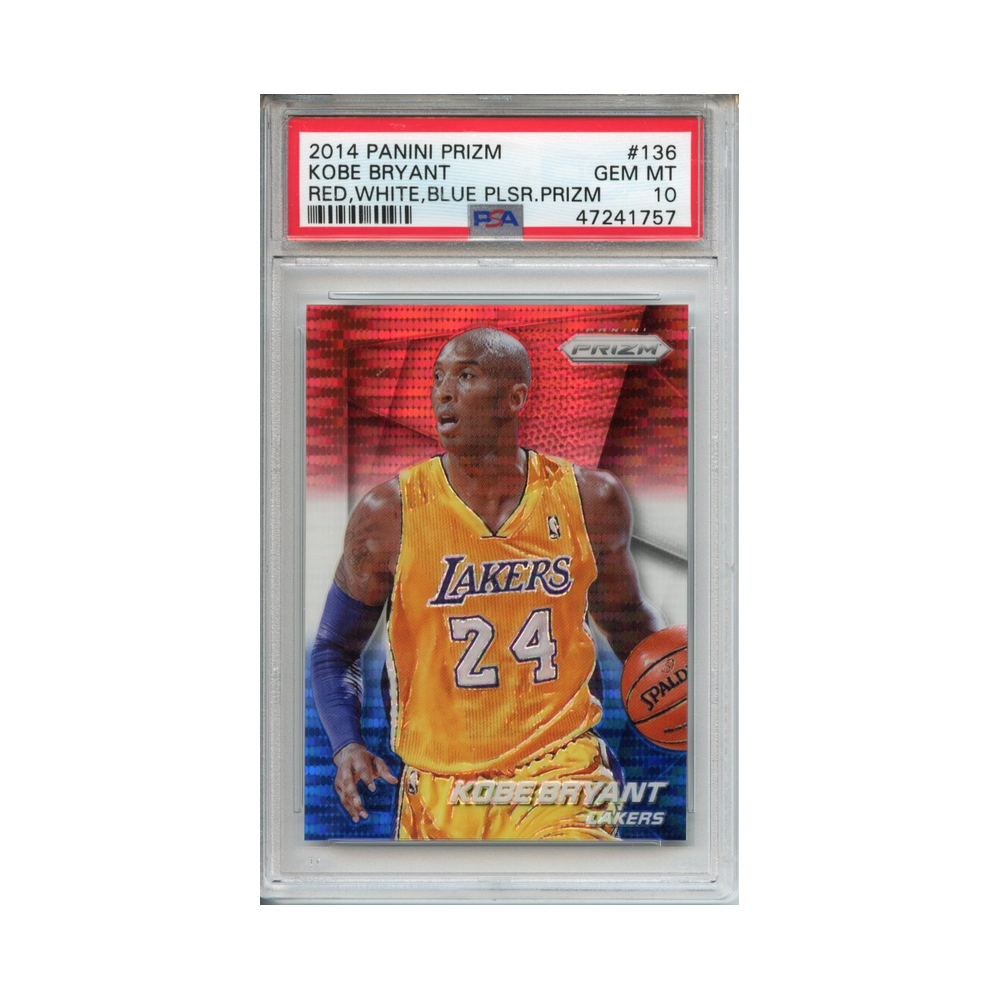 Kobe-Bryant-Red,-White,-Blue-Pulsar-Prizm-2014-Panini-Prizm-PSA-10-Vorderseite