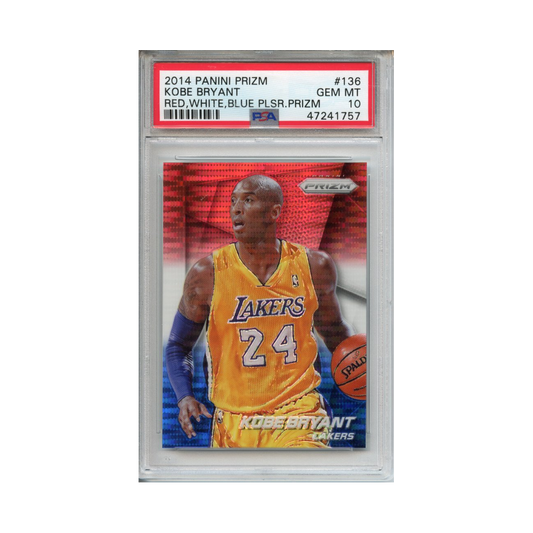 Kobe-Bryant-Red,-White,-Blue-Pulsar-Prizm-2014-Panini-Prizm-PSA-10-Vorderseite
