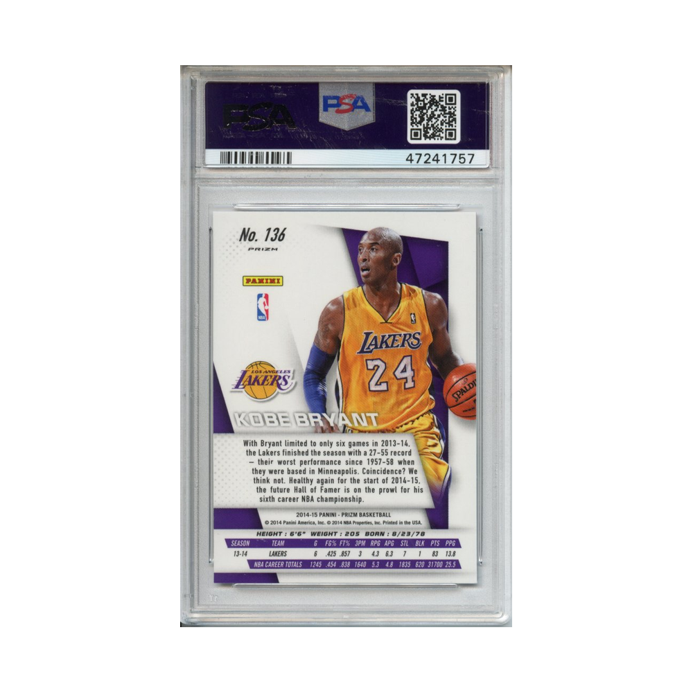 Kobe-Bryant-Red,-White,-Blue-Pulsar-Prizm-2014-Panini-Prizm-PSA-10-Rückseite