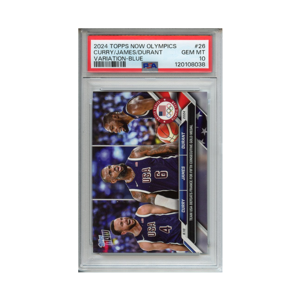 Curry/James/Durant-Variation-Blue-2024-Topps-Now-Olympics-#2-PSA-10-Vorderseite