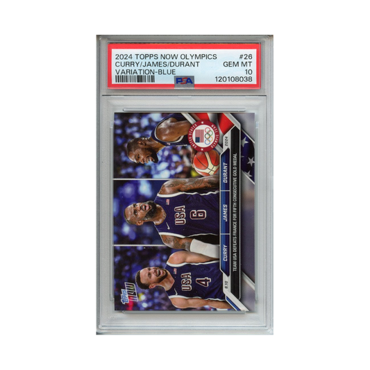 Curry/James/Durant-Variation-Blue-2024-Topps-Now-Olympics-#2-PSA-10-Vorderseite