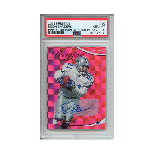 Deion-Sanders-Pink-Xtra-Points-Preium-Signature-2023-Prestige-PSA-10-Vorderseite