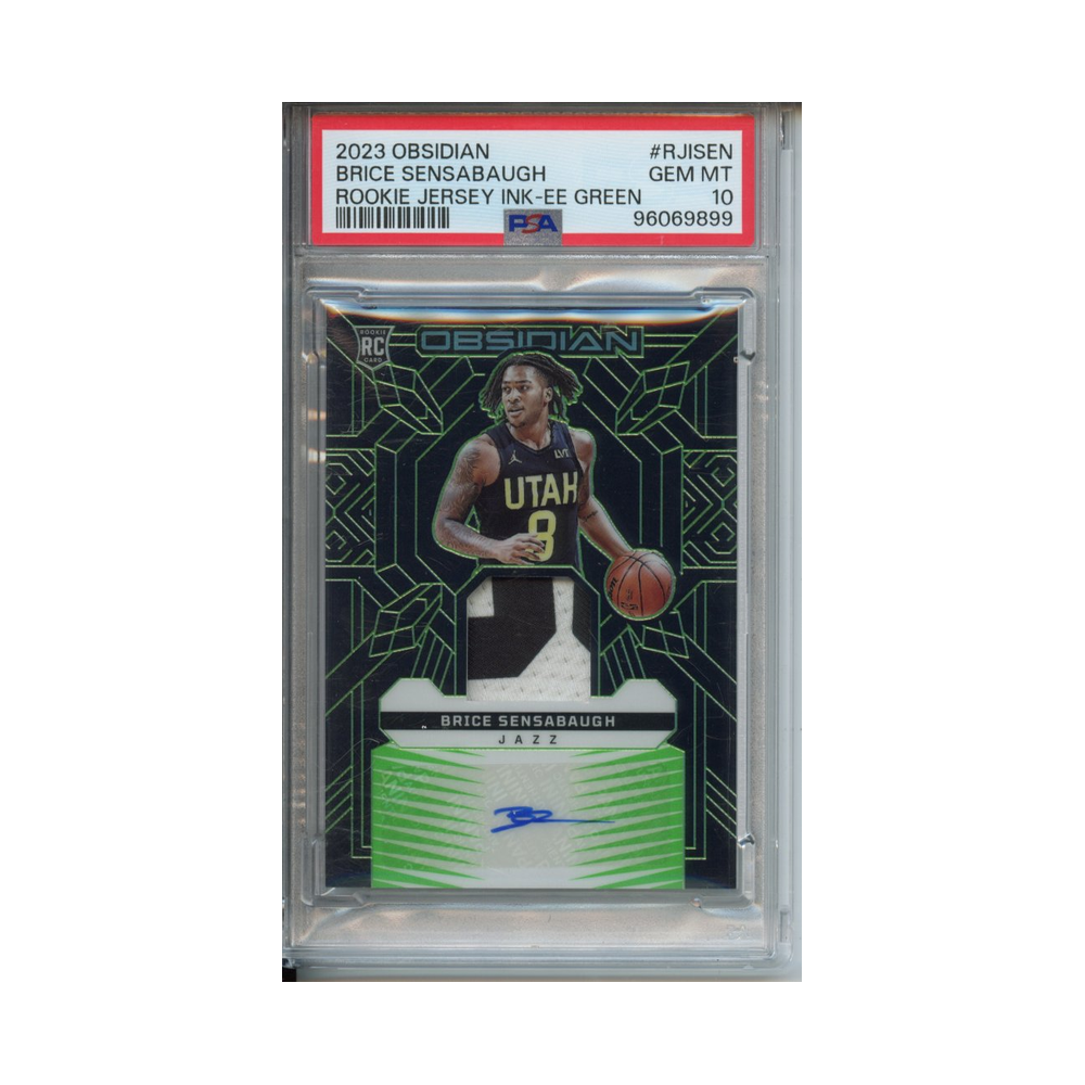 Brice-Sensabaugh-Rookie-Jersey-Ink-EE-Green-2023-Obsidian-PSA-10-Vorderseite