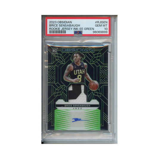 Brice-Sensabaugh-Rookie-Jersey-Ink-EE-Green-2023-Obsidian-PSA-10-Vorderseite
