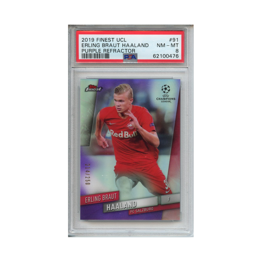 Erling-Braut-Haaland-Purple-Refractor-2019-Finest-UCL-PSA-8-Vorderseite