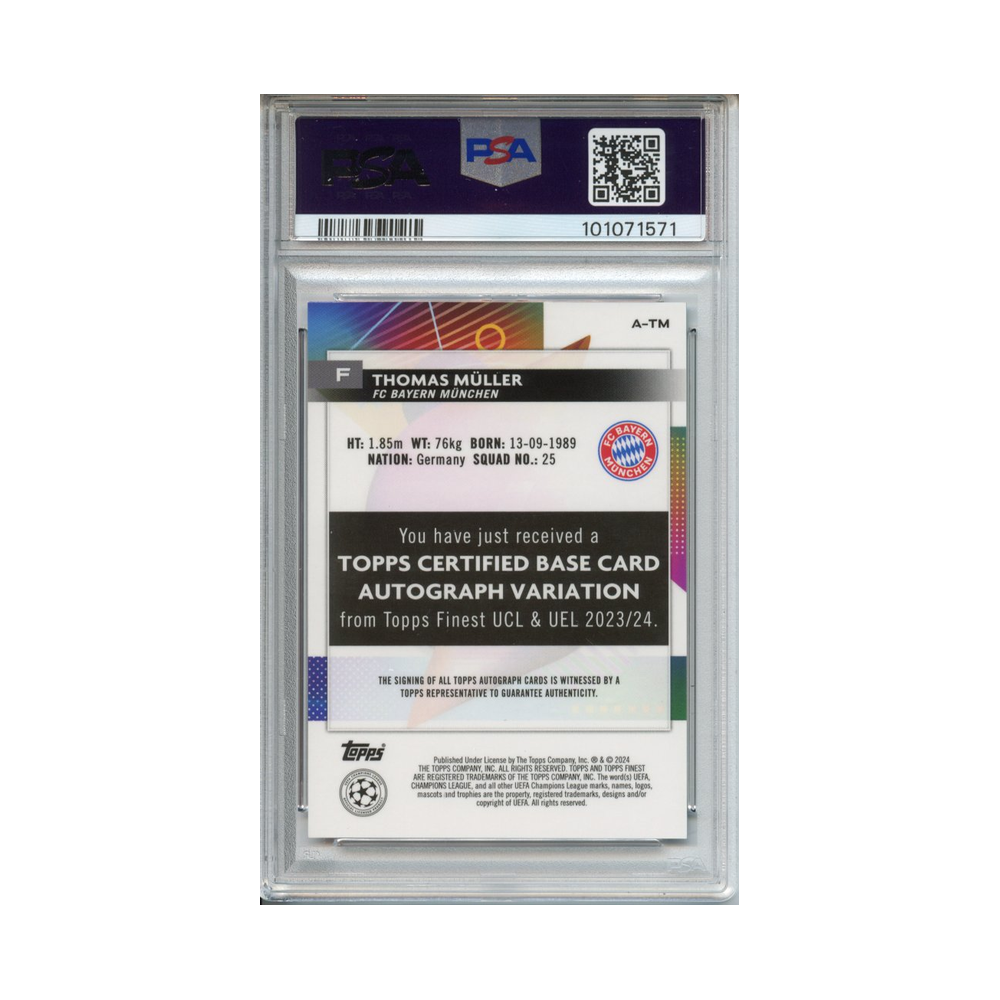 Thomas-Müller-Auto-Orange-Refractor-2023-24-Finest-UCC-PSA-10/Auto-10-Rückseite