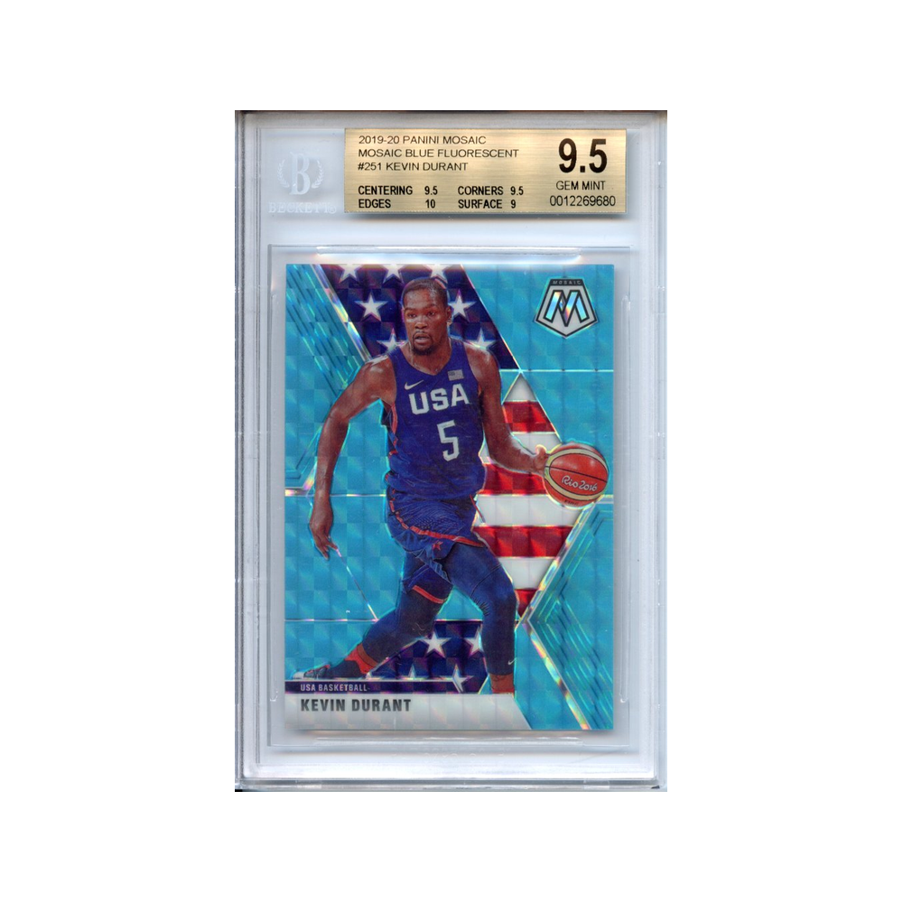 Kevin-Durant-Mosaic-Blue-Fluorescent-2019-20-Panini-Mosaic-BGS-9.5-Vorderseite