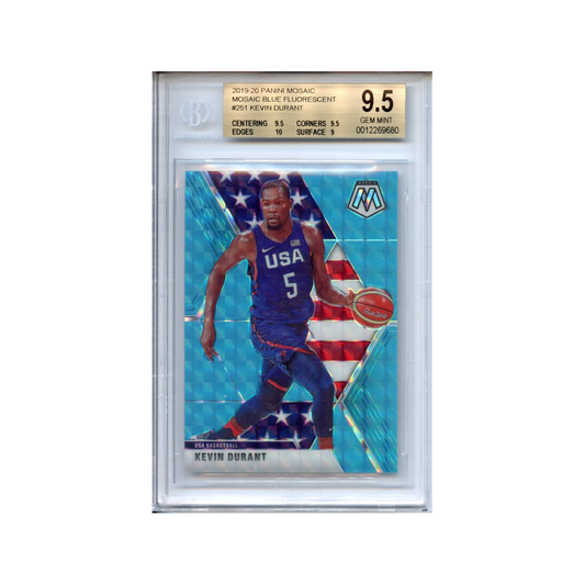 Kevin-Durant-Mosaic-Blue-Fluorescent-2019-20-Panini-Mosaic-BGS-9.5-Vorderseite