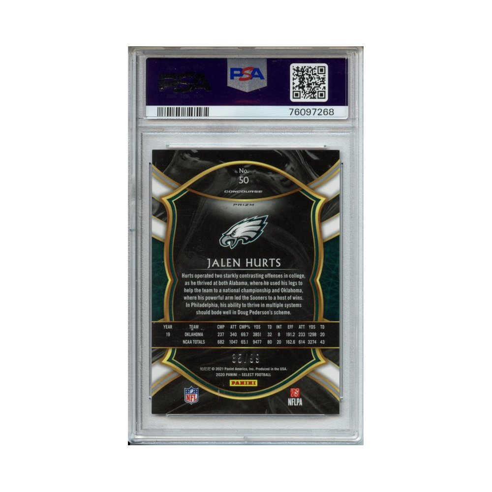 Jalen-Hurts-Red-Prizm-2020-Panini-Select-PSA-9-Rückseite