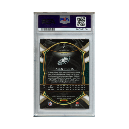 Jalen-Hurts-Red-Prizm-2020-Panini-Select-PSA-9-Rückseite