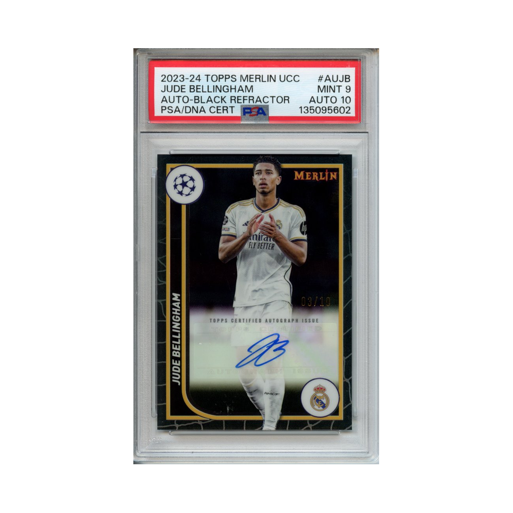 Jude-Bellingham-Auto-Black-Refractor-2023-24-Topps-Merlin-UCC-PSA-9/-Auto-10-Vorderseite
