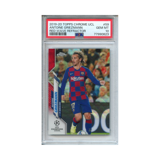 Antoine-Griezmann-Red-Wave-Refractor-2019-20-Topps-Chrome-UCL-PSA-10-Vorderseite