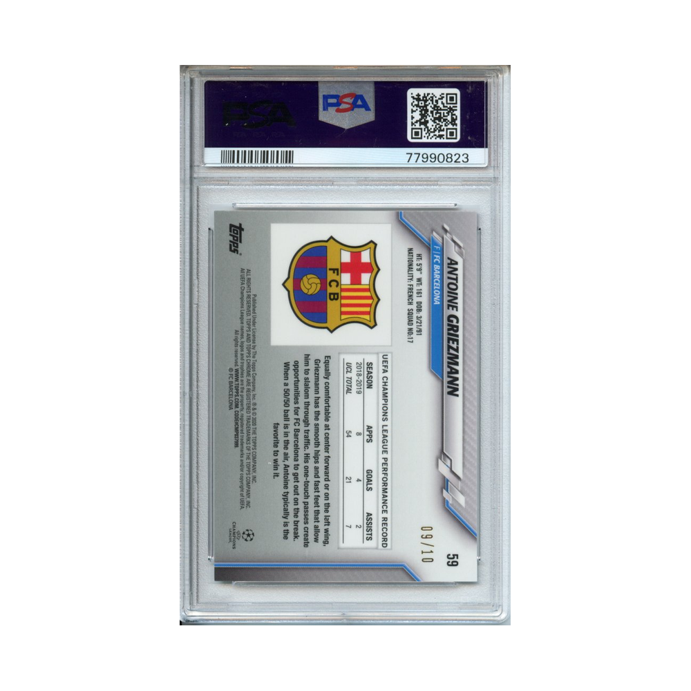 Antoine-Griezmann-Red-Wave-Refractor-2019-20-Topps-Chrome-UCL-PSA-10-Rückseite