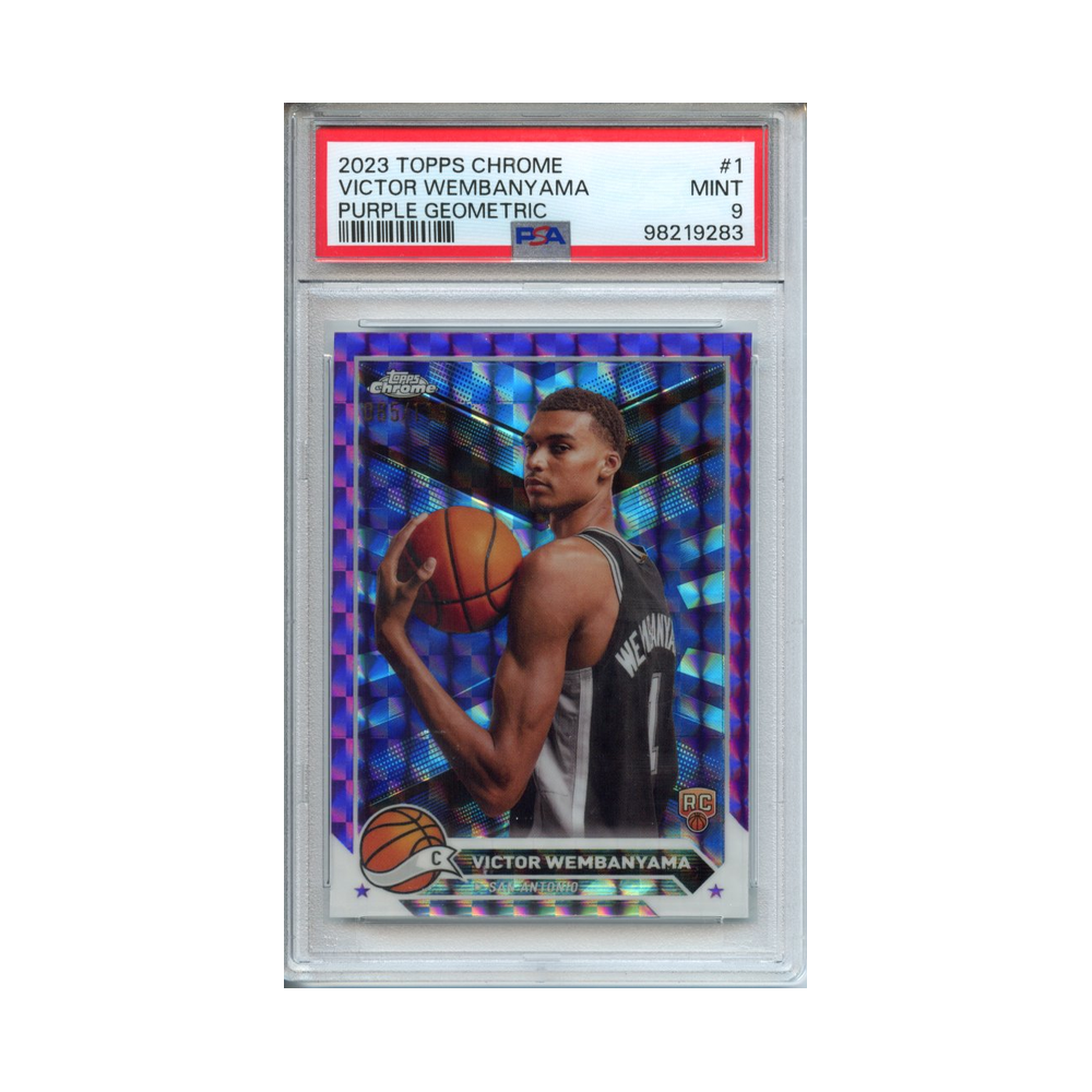 Victor-Wembanyama-Purple-Geometric-2023-Topps-Chrome-PSA-9-Vorderseite