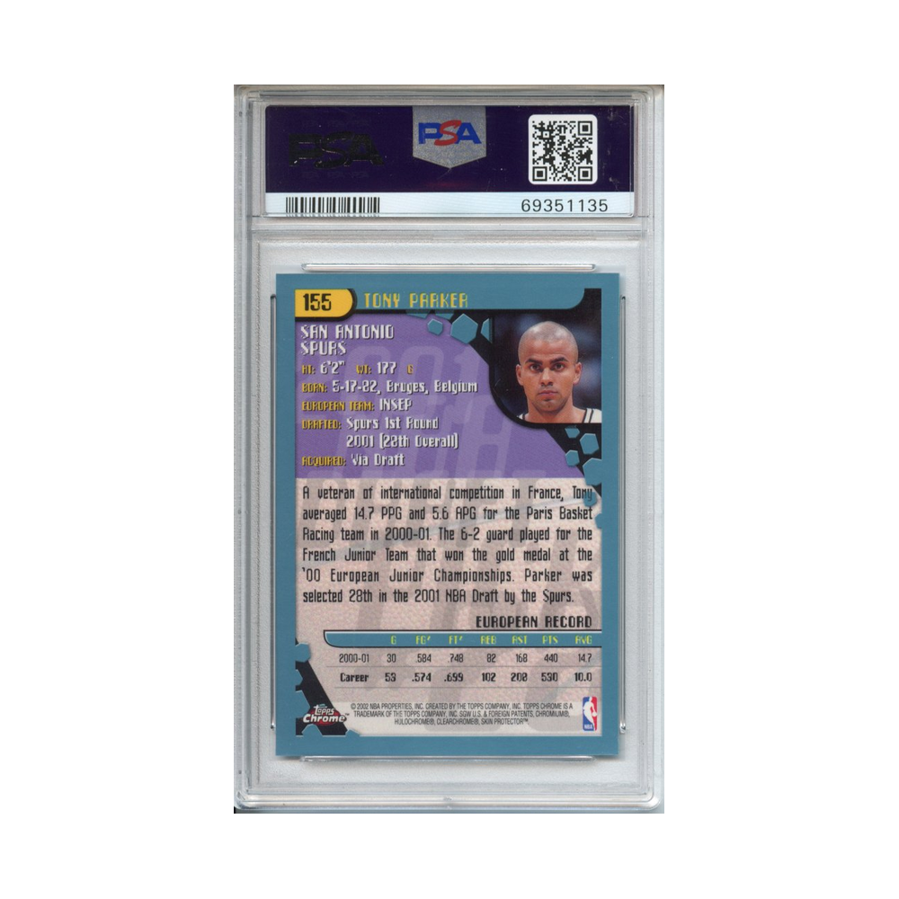Tony-Parker-2001-Topps-Chrome-PSA-10-Rückseite