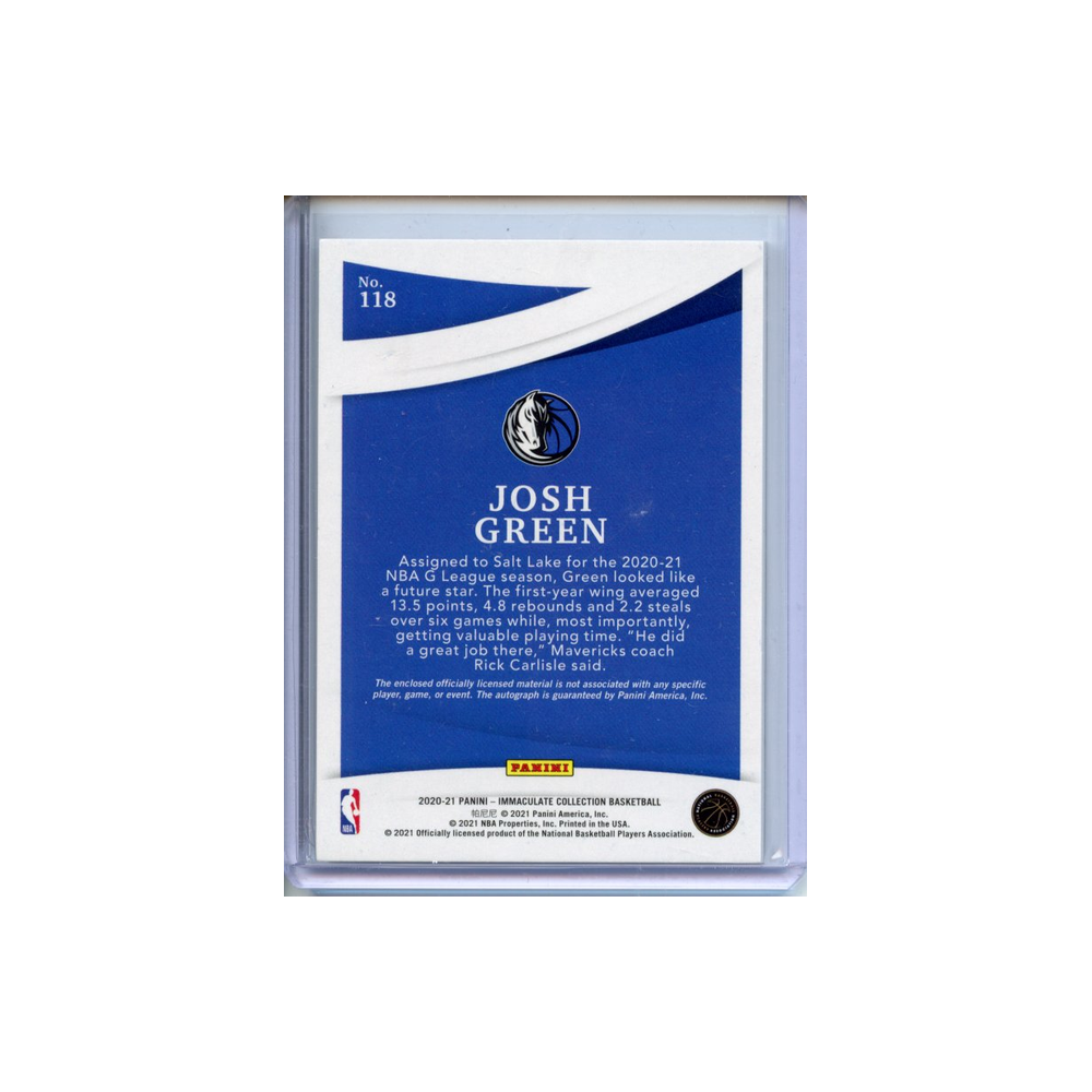 Josh-Green-Patch-Autograph-/10-2020-Immaculate-Collection-Rückseite