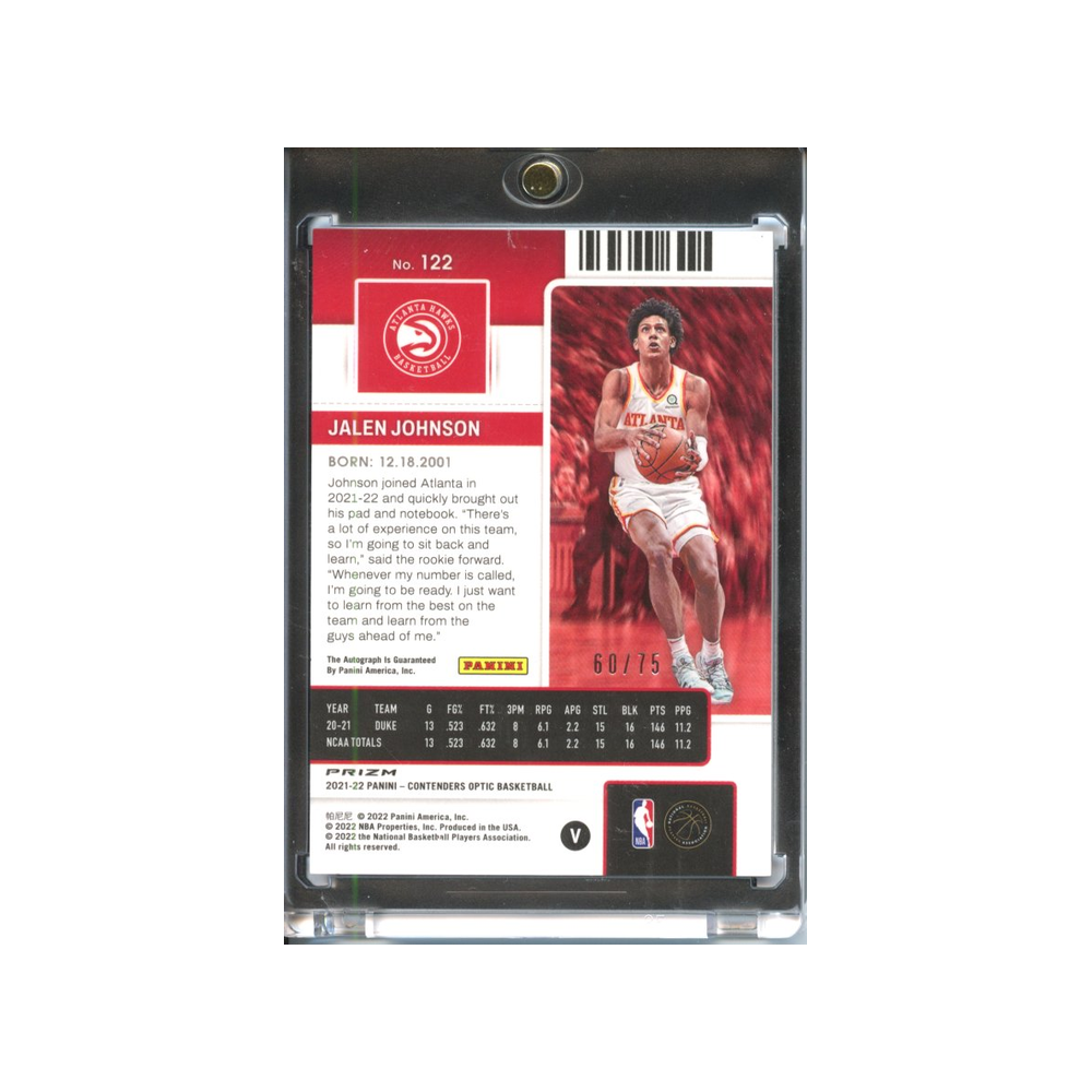 Jalen-Johnson-Auto-Red-Rookie-Ticket/75-2021-Contenders-Optic-Rückseite