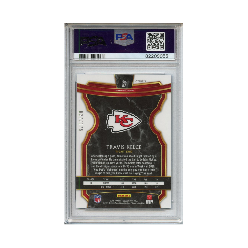 Travis-Kelce-Blue-Prizm-2019-Panini-Select-PSA-9-Rückseite