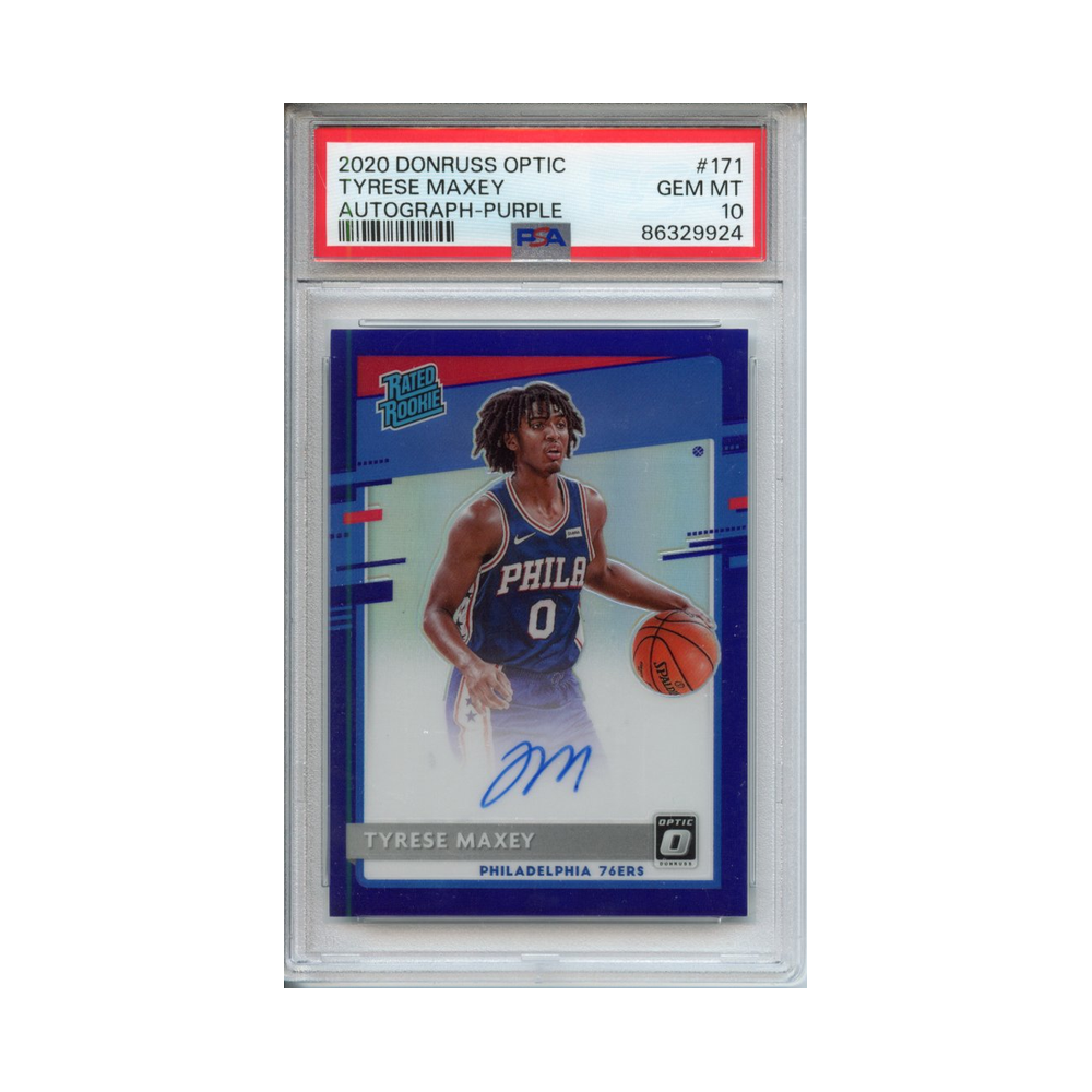 Tyrese-Maxey-Autograph-Purple-2020-Donruss-Optic-PSA-10-Vorderseite