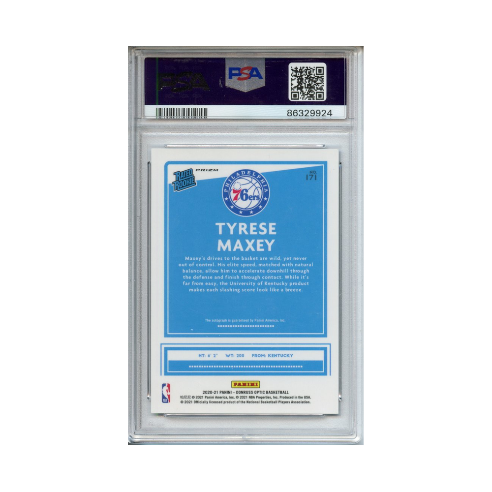 Tyrese-Maxey-Autograph-Purple-2020-Donruss-Optic-PSA-10-Rückseite