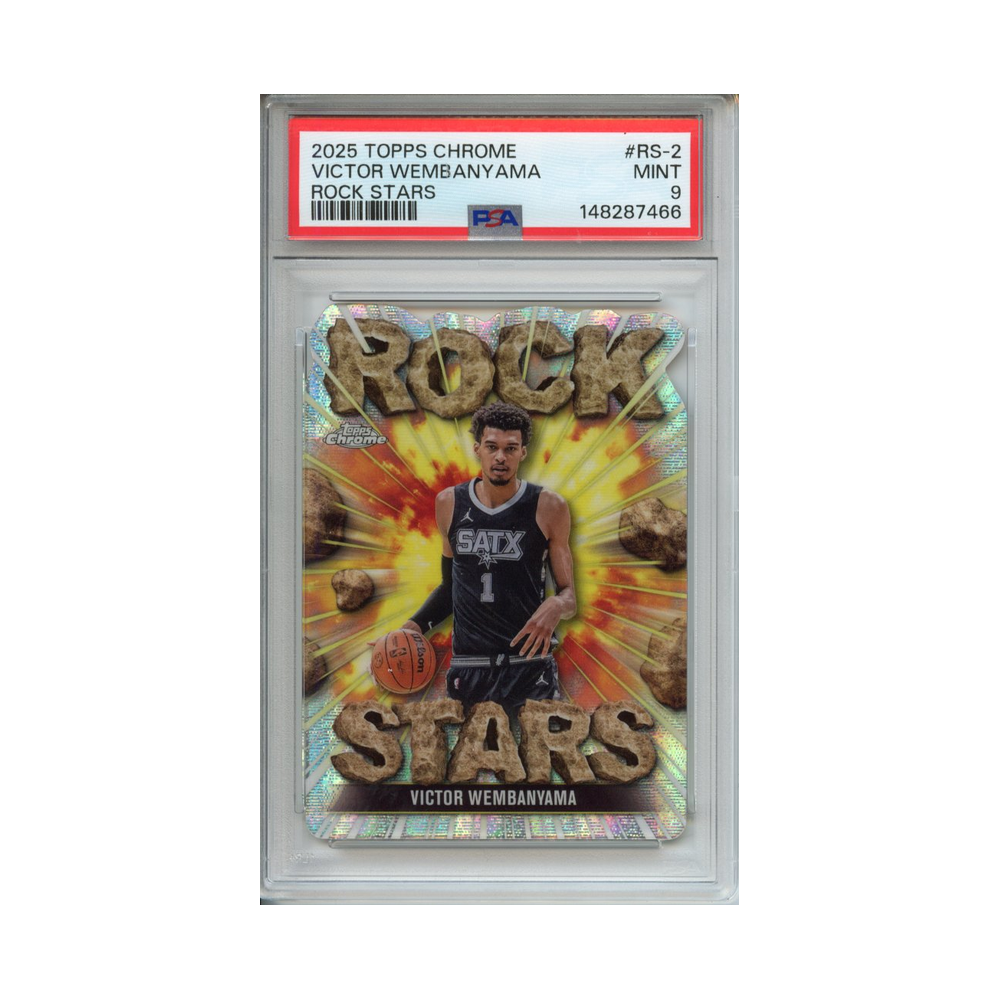 Victor-Wembanyama-Rock-Stars-2025-Topps-Chrome-PSA-9-Vorderseite