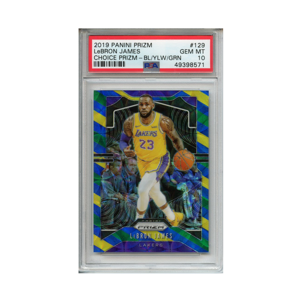 Lebron-James-Choice-Prizm--Blue-Yellow-Green-2019-Panini-Prizm-PSA-10-Vorderseite