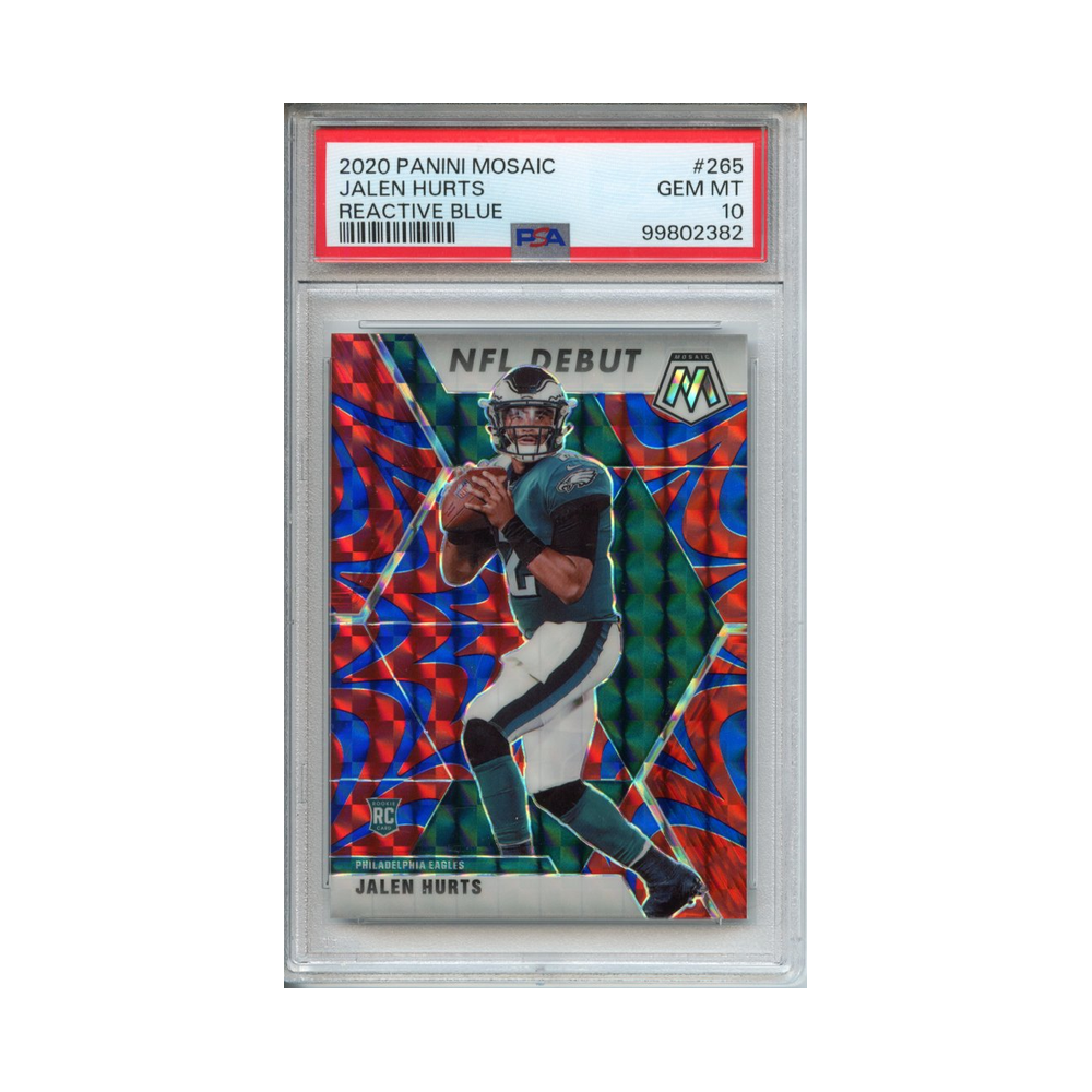 Jalen-Hurts-Reactive-Blue-2020-Panini-Mosaic-PSA-10-Vorderseite