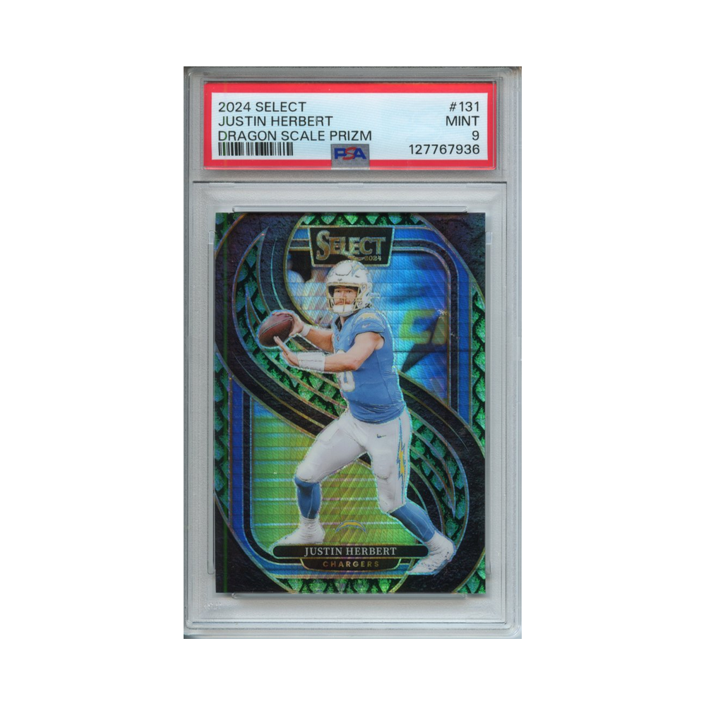 Justin-Herbert-Dragon-Scale-Prizm-2024-Select-PSA-9-Vorderseite