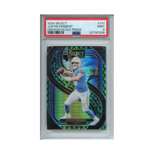 Justin-Herbert-Dragon-Scale-Prizm-2024-Select-PSA-9-Vorderseite