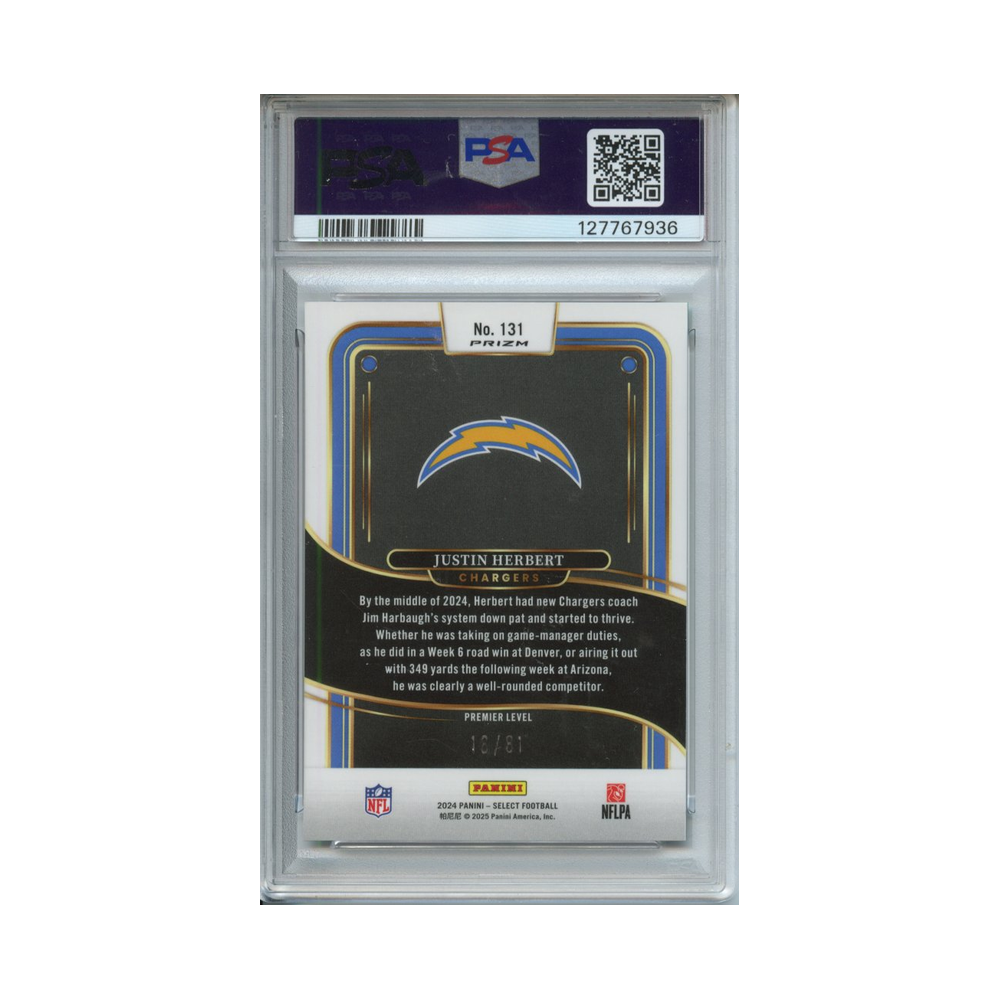 Justin-Herbert-Dragon-Scale-Prizm-2024-Select-PSA-9-Rückseite