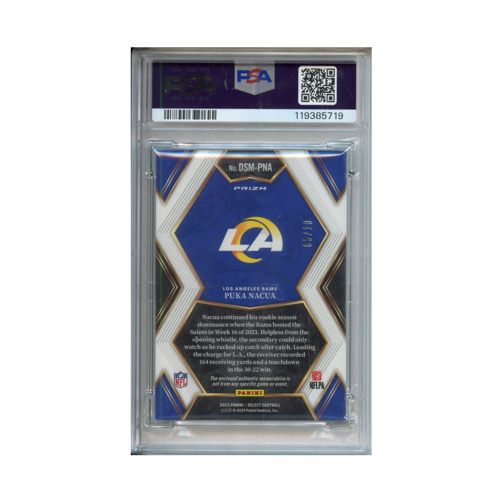 Puka-Nacua-Draft-Selections-Memorabilia--Gold-Prizm-2023-Select-PSA-9-Rückseite