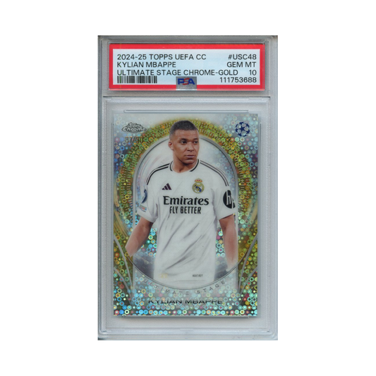 Kylian-Mbappe-Ultimate-Stage-Chrome-Gold-2024-25-Topps-UEFA-CC-PSA-10-Vorderseite