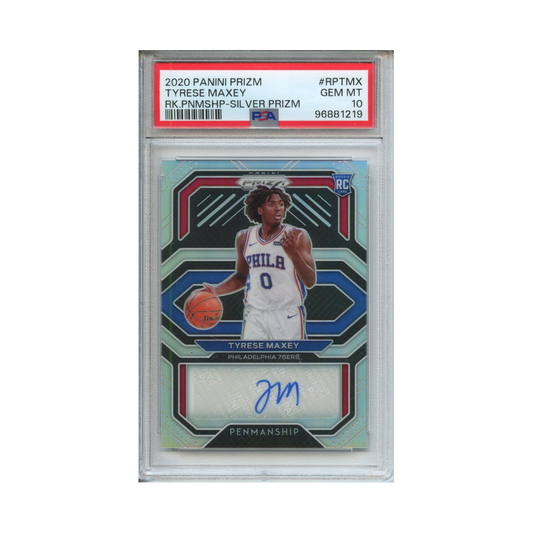 Tyrese-Maxey-Rookie-Penmanship--Silver-Prizm-2020-Panini-Prizm-PSA-10-Vorderseite