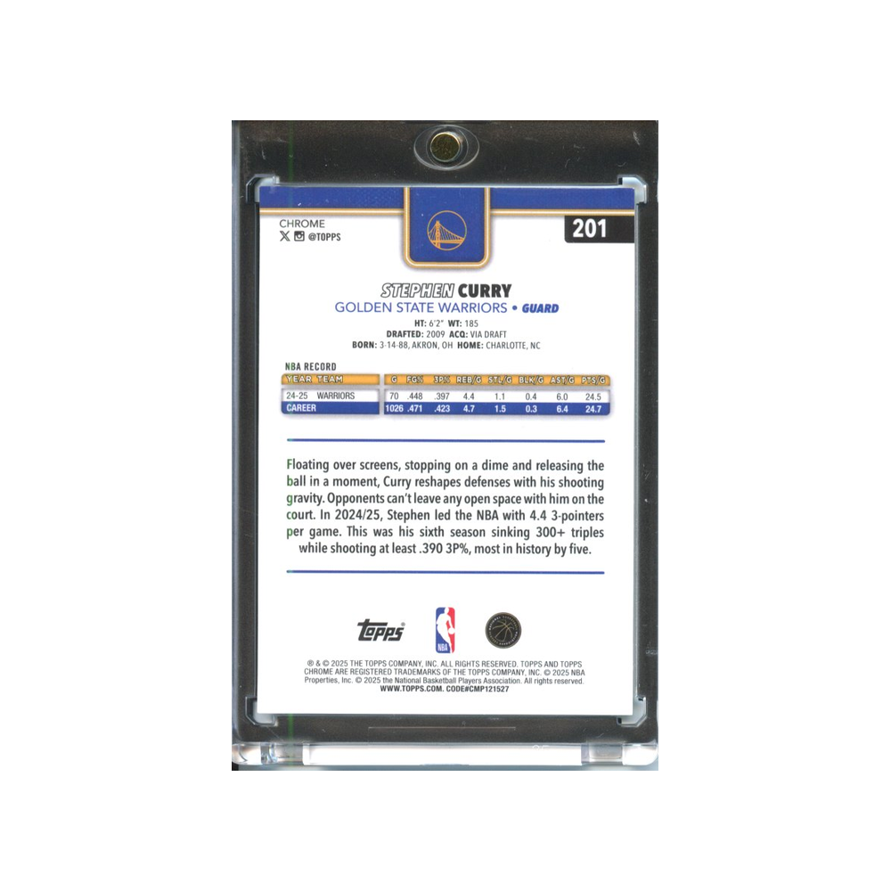Stephen-Curry-Green-Speckle-/99-2025-Topps-Chrome-Rückseite