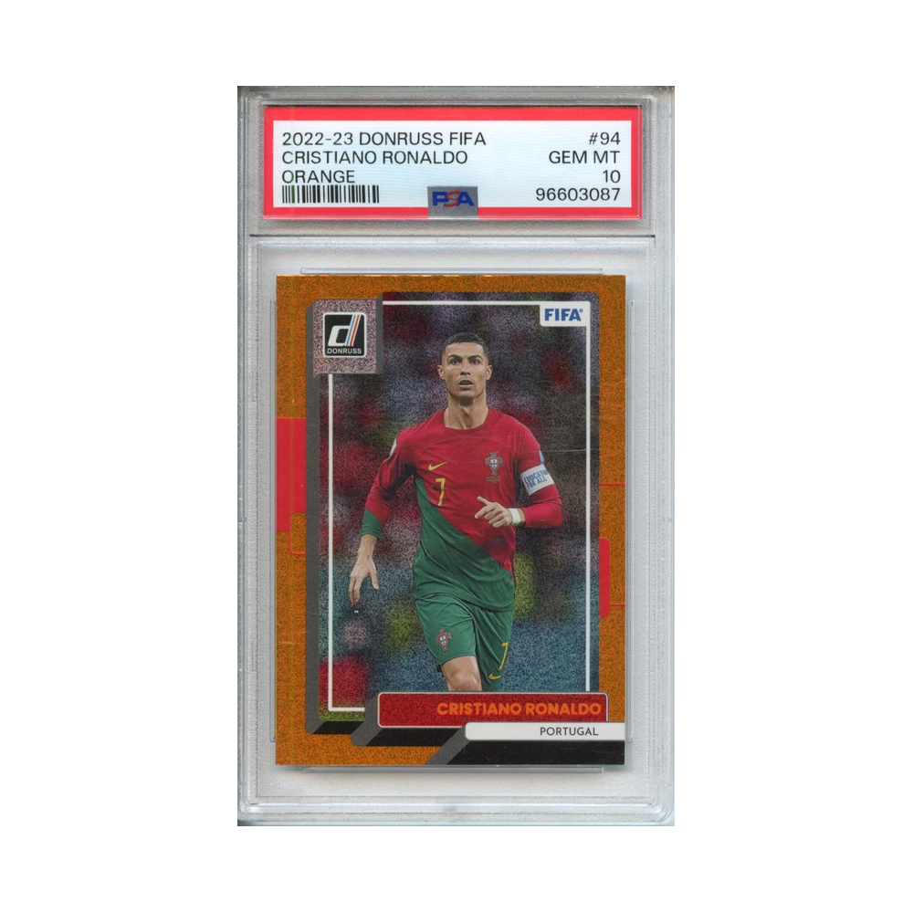 Cristiano-Ronaldo-Orange-2022-23-Donruss-FIFA-PSA-10-Vorderseite